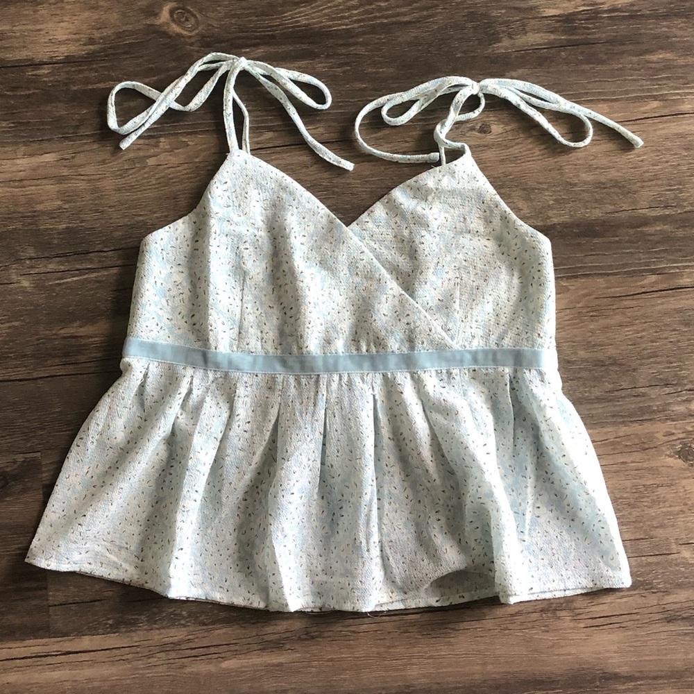 Funky Soul Light Blue & White V-Neck Peplum Crop Top Sz S